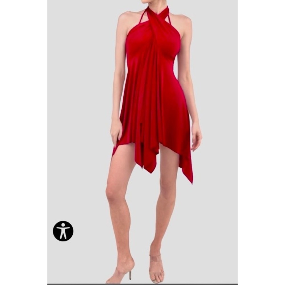 Norma Kamali Convertible Asymetric Dress Red Small NWOT Strech Jersey Orig $195